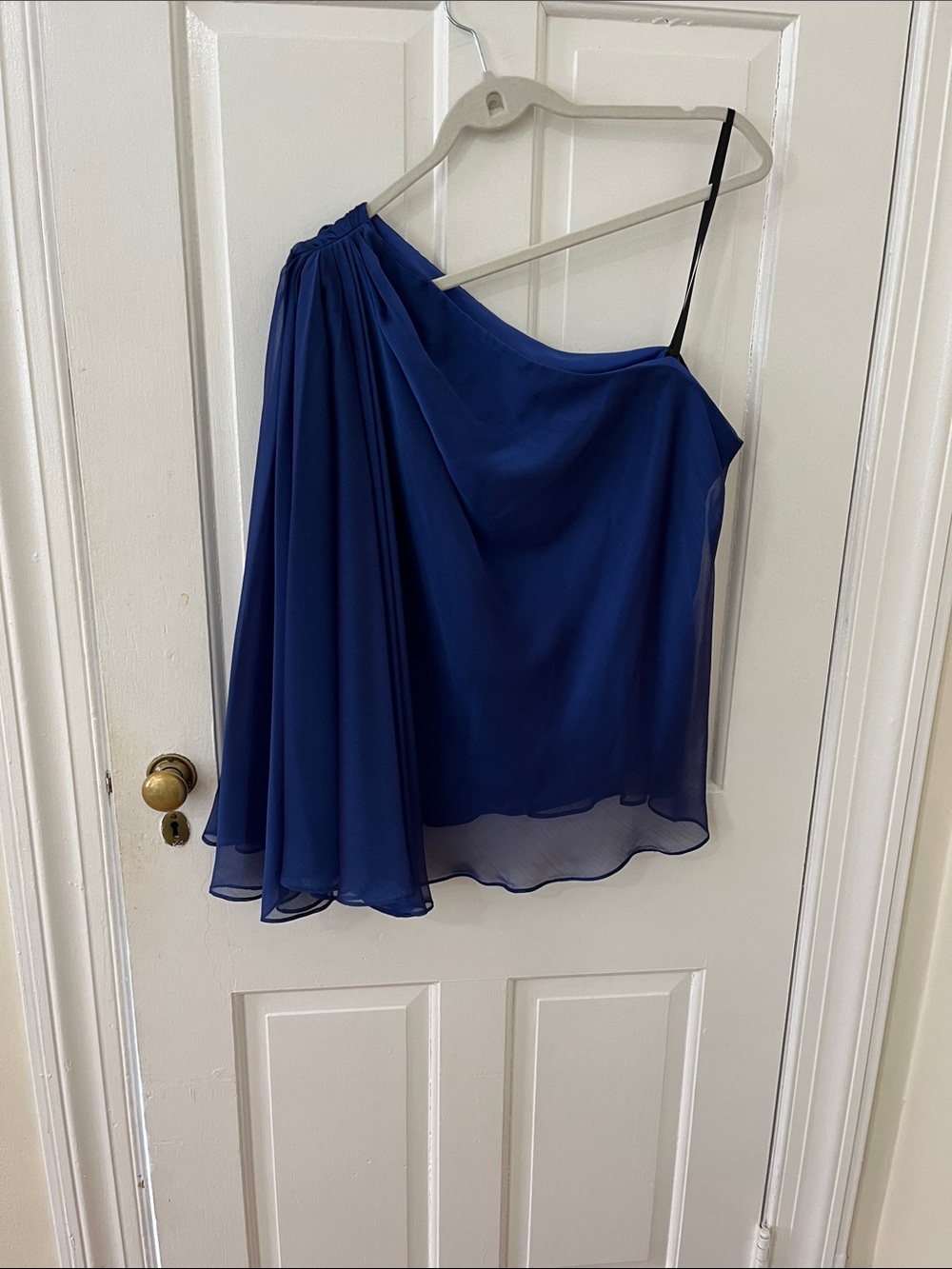 Escape One - Shoulder Asymmetrical Chiffon Skirt in Deep Blue